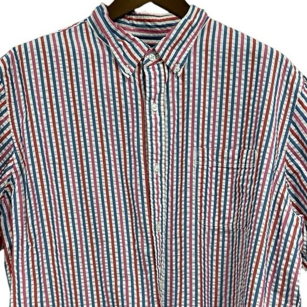 Lands' End Shirt Men's XXL Short Sleeve Button Down Seersucker Striped USA